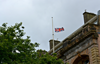 Union flag flies at half mast above the Municipal Buildings in Greenock