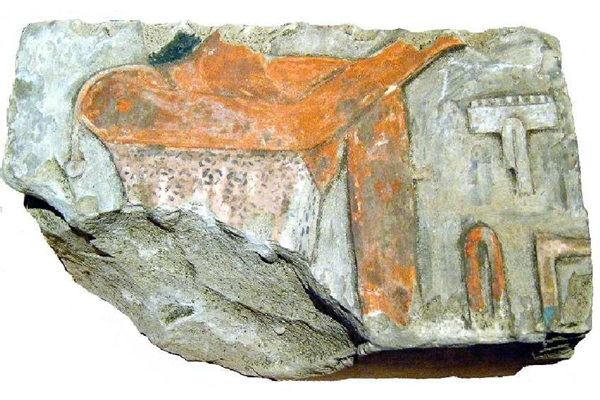 Limestone fragment showing the shoulders and arms of a Sem-priest figure. Dating from the Middle Kingdom Period 2040 BC - 1640 BC. Excavated between 1903 and 1906 at the Mortuary Temple of Mentuhotep II at Deir el-Bahri in 1903-1907 by Henri Édouard Naville (1844-1926) - 1987.424 © McLean Museum and Art Gallery, Greenock.
