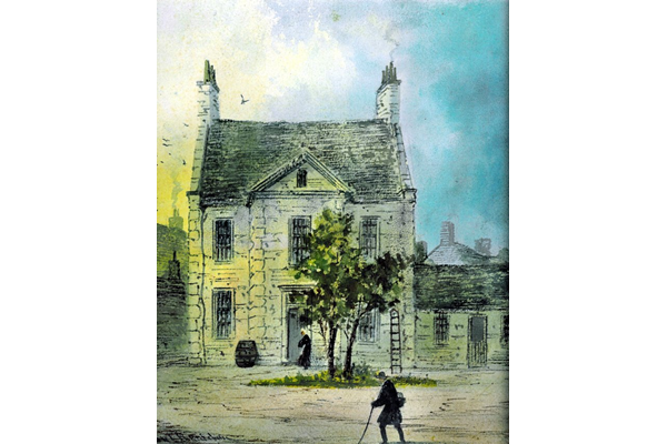 James Watt's House, Delftfield Lane, Glasgow by Paul Braddon (1864-1937) - Watercolour on paper - 36.7 x 33.9 cm - 1977.668 © McLean Museum and Art Gallery, Greenock. From 1763 one of Watt's interests was in a pottery factory in Glasgow. The site of the pottery was at Delftfield Lane. The street was later renamed 'James Watt Street'.