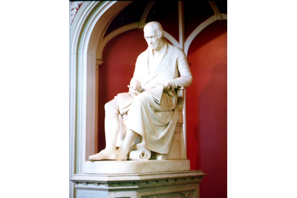 This memorial to James Watt stands in the Watt Library, Greenock. It was sculpted by Sir Francis Chantrey (1781-1841) in Sicilian marble. It is a replica of the statue commissioned by James Watt junior for his father's tomb in the Watt Chapel, Handsworth Parish Church. - 1978.268 © McLean Museum and Art Gallery, Greenock