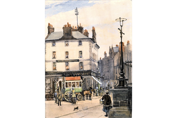 The White Hart Hotel, Cathcart Square, Greenock - 1886 - Watercolour on paper - 24.8 x 18.4 cm - 1886 - 1977.757 ©McLean Museum and Art Gallery, Greenock. This work was conserved with the generous assistance of the Scottish Museums Council.