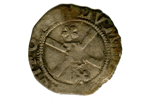 A Queen Mary Scottish Billon Bawbie, dating from the period 1542-1567, part of the Greenock Coin Hoard, made from billon. - 1978.401 © McLean Museum and Art Gallery, Greenock.