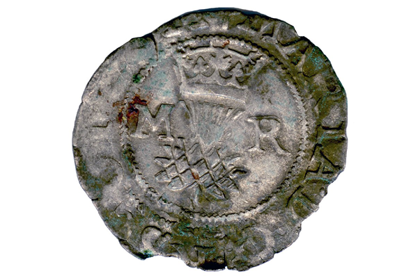 A Queen Mary Scottish Billon Bawbie, dating from the period 1542-1567, part of the Greenock Coin Hoard, made from billon. - 1978.407 © McLean Museum and Art Gallery, Greenock.