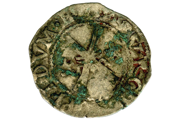 A Queen Mary Scottish Billon Bawbie, dating from the period 1542-1567, part of the Greenock Coin Hoard, made from billon. - 1978.410 © McLean Museum and Art Gallery, Greenock.