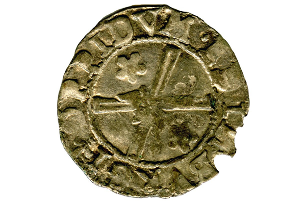 A Queen Mary Scottish Billon Bawbie, dating from the period 1542-1567, part of the Greenock Coin Hoard, made of billon. - 1978.415 © McLean Museum and Art Gallery, Greenock.