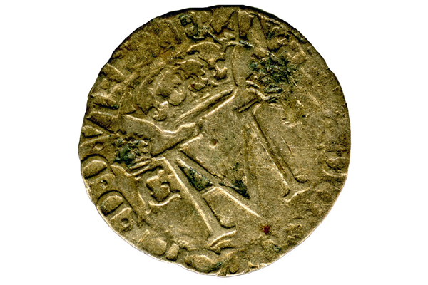 A Queen Mary & Francis Groat or Nonsunt coin dated 1559, part of the Greenock coin Hoard. The Groat or Nonsunt was valued at twelve pence. It was made of billon with a silver content of 50%. - 1978.424 © McLean Museum and Art Gallery, Greenock.