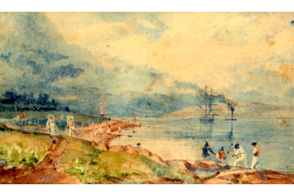 Seashore at Gourock by John Fleming (1792-1845) - Watercolour on paper - 6.9 x 11.6 cm - 1977.808 - © McLean Museum and Art Gallery, Greenock.