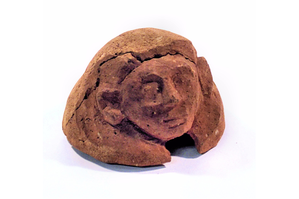 Canopic jar lid decorated as Imseti, one of the four sons of Horus, portrayed as a mummified human head. Excavated at Abydos at Cemetery D at Tomb D37 between 1899-1900 by Arthur Cruttenden Mace (1874-1928). - 1987.327 © McLean Museum and Art Gallery, Greenock.