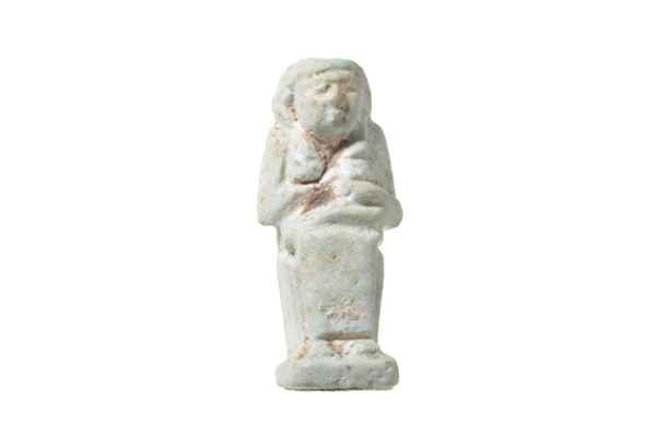 Mould-made amuletic figure in glazed composition, representing Isis nursing Horus (Harpokrates).
Made in Egypt, possibly in the 6th century BC. Excavated at the Scarab Factory, Naukratis, Nile Delta, Egypt between 1884 and 1886 by Sir William Matthew Flinders Petrie (1853-1942). - 1987.449 © McLean Museum and Art Gallery, Greenock.