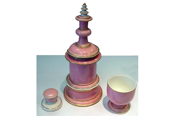 Late 19th century glazed ceramic tobacco set manufactured by the Clyde Pottery Company, Greenock made in 1870. The tobacco set was a wedding gift, given by Margaret Morrison McInnes, aged 22, to her husband Thomas Johnston aged 25 of Kilbain Street, Greenock on the occasion of their marriage at the Mid Parish Kirk, Greenock. - 2006.365 - © McLean Museum and Art Gallery, Greenock.