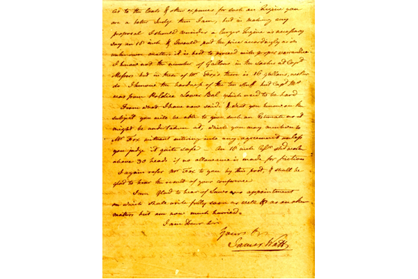 Letter from James Watt (1736-1819) to his Cornish agent Thomas Wilson about the Wheel Maid engine written on the 14 March 1766. - 1978.387 - © McLean Museum and Art Gallery, Greenock