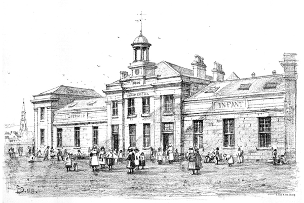'Highlanders' Academy, Greenock' - lithograph after Patrick Downie (1854-1945) published circa 1888 - 2012.33 - ©McLean Museum and Art Gallery, Greenock.