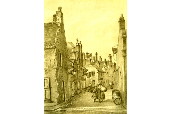 'Lindsay's Lane, Greenock' - lithograph print after Patrick Downie (1854-1945) published in 1891 - 2012.43 - ©McLean Museum and Art Gallery, Greenock.