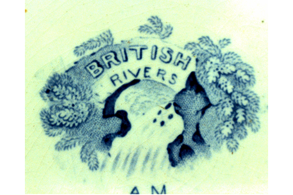 The series 'British Rivers' was a collection of fanciful river scenes with trees, bridges and buildings being switched about to give a variety of pictures. Production must have been considerable, in sets of dinner-ware, as many pieces are still in circulation usually marked A.M. (Andrew Muir). © McLean Museum and Art Gallery, Greenock.