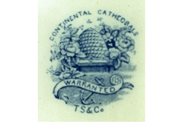 This pattern of religious buildings appears to have been the Shirleys' equivalent of the 'British Rivers'' series. The mark is usually beehive & 'Warrented' with anchor & T.S.& Co. Mainly found on large dinner-ware and mugs. © McLean Museum and Art Gallery, Greenock.