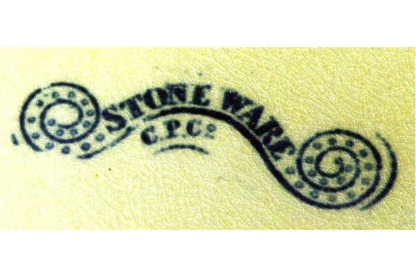 Clyde Pottery Stoneware mark. This mark is less common but has been seen on the reverse of a 'willow pattern' plate.