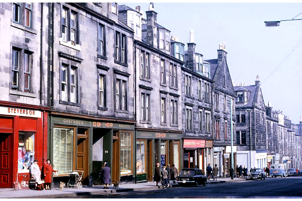 Transparency by Eugene Jean Méhat (1920-2000) showing a view dated 11-4-1968 of Lynedoch Street, Greenock with shop premises including Greenock Cooperative Society. - 2008.72.47 - © McLean Museum and Art Gallery, Greenock.