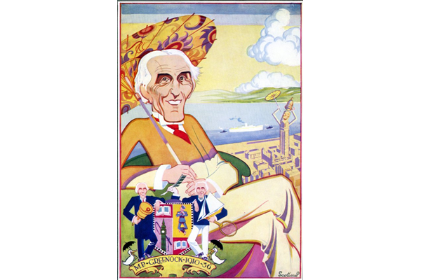 The Rt. Hon. Sir Godfrey Collins M.P. "Greenock's Little Ray of Sunshine" by 'Scoticus' (William Niven 1890-1947) - Lithograph on paper - 23.3 x 15.1 cm - 1936 - 2007.138.38 - © McLean Museum and Art Gallery, Greenock