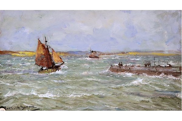 Oil painting on canvas entitled 'Stormy Weather, Largs 1919' by Patrick Downie (1854-1945) - 39 x 64.5 cm - 1977.790 - © McLean Museum and art Gallery, Greenock