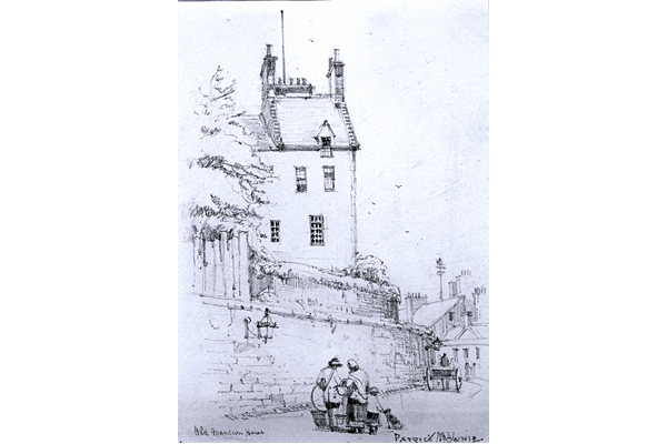 Drawing in pencil on cream paper entitled 'The Old Mansion House, Greenock' by Patrick Downie (1854-1945) - 1887 - 18.8 x 13.8 cm - 1977.771 - © McLean Museum and Art Gallery, Greenock