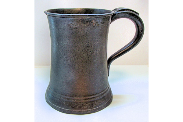 Nineteenth century Victorian pewter 1 pint tankard made by James Yates (fl 1837-1881) of Birmingham - 1976.93 - © McLean Museum and Art Gallery, Greenock