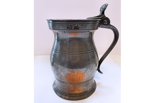 Early nineteenth century baluster type pewter measure with hinged lid and thumb piece by William Scott of Edinburgh (fl 1794-1826). - 1976.103 - © McLean Museum and Art Gallery, Greenock