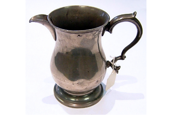 Pewter pitcher with open spout and handle made by Robert Galbraith (fl 1828-1873) of Glasgow around 1840. - 1976.108 - © McLean Museum and Art Gallery, Greenock