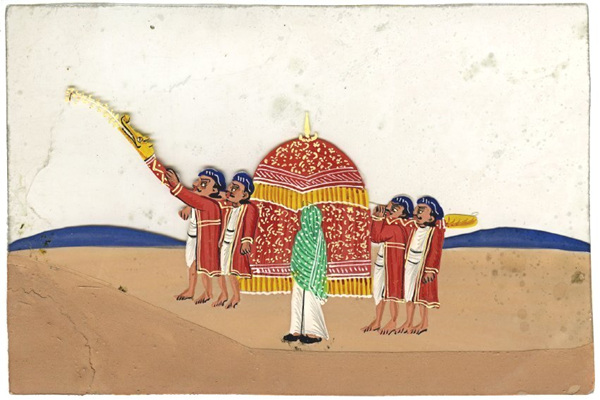 Decorated palanquin with four man servants - 19th century Indian gouache painting on mica - 1976.25.4 - © McLean Museum and Art Gallery, Greenock