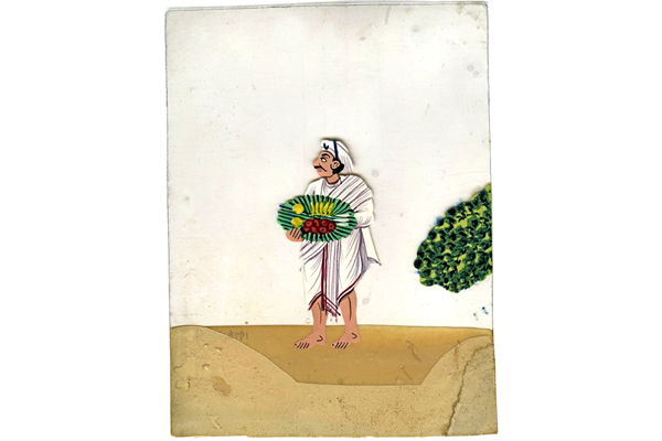 Man, possibly a farmer, carrying vegetables - 19th century Indian gouache painting on mica - 1976.25.9 - © McLean Museum and Art Gallery, Greenock