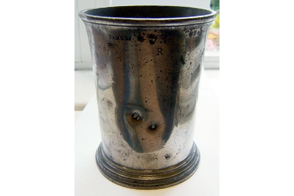 Late nineteenth century pewter liquid measure made by Moreton & Foster of London made around 1875. - 1976.118 - © McLean Museum and Art Gallery, Greenock