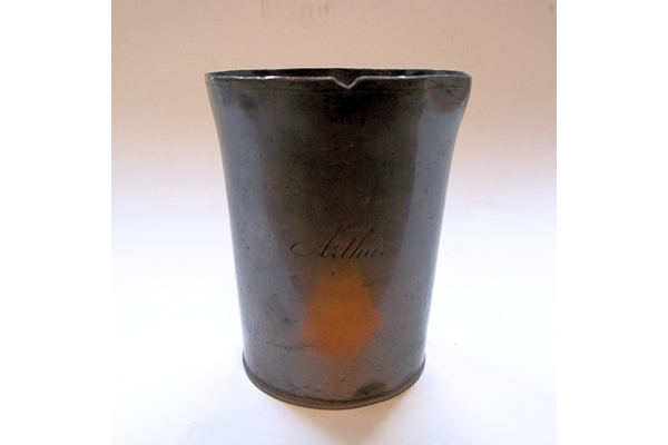 19th century domestic pewter cup made by Robert Galbraith (fl 1828-1873), engraved 'Rt Galbraith' marked on the inside of the base. - 1976.137 - © McLean Museum and Art Gallery, Greenock