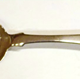 Greenock provincial silver teaspoon. Kings pattern with drop heel. Engraved initial 'D' over number '3'. Five marks: Gothic script F.S., capital letter 'G', a rose, a thistle and a ship. Greenock assay marks circa 1800. - 1982.5 - ©McLean Museum and Art Gallery, Greenock.