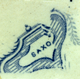 This pattern shows Saxons net-fishing on a lake beside a round-towered castle. Border copied from 9th century Saxon pottery combined with lined border & castles in reserves. Found on jugs, toilet ware and punch-bowls; with various marks including beehive/anchor, sailing yacht; usually printed in grey but also in blue. © McLean Museum and Art Gallery, Greenock.